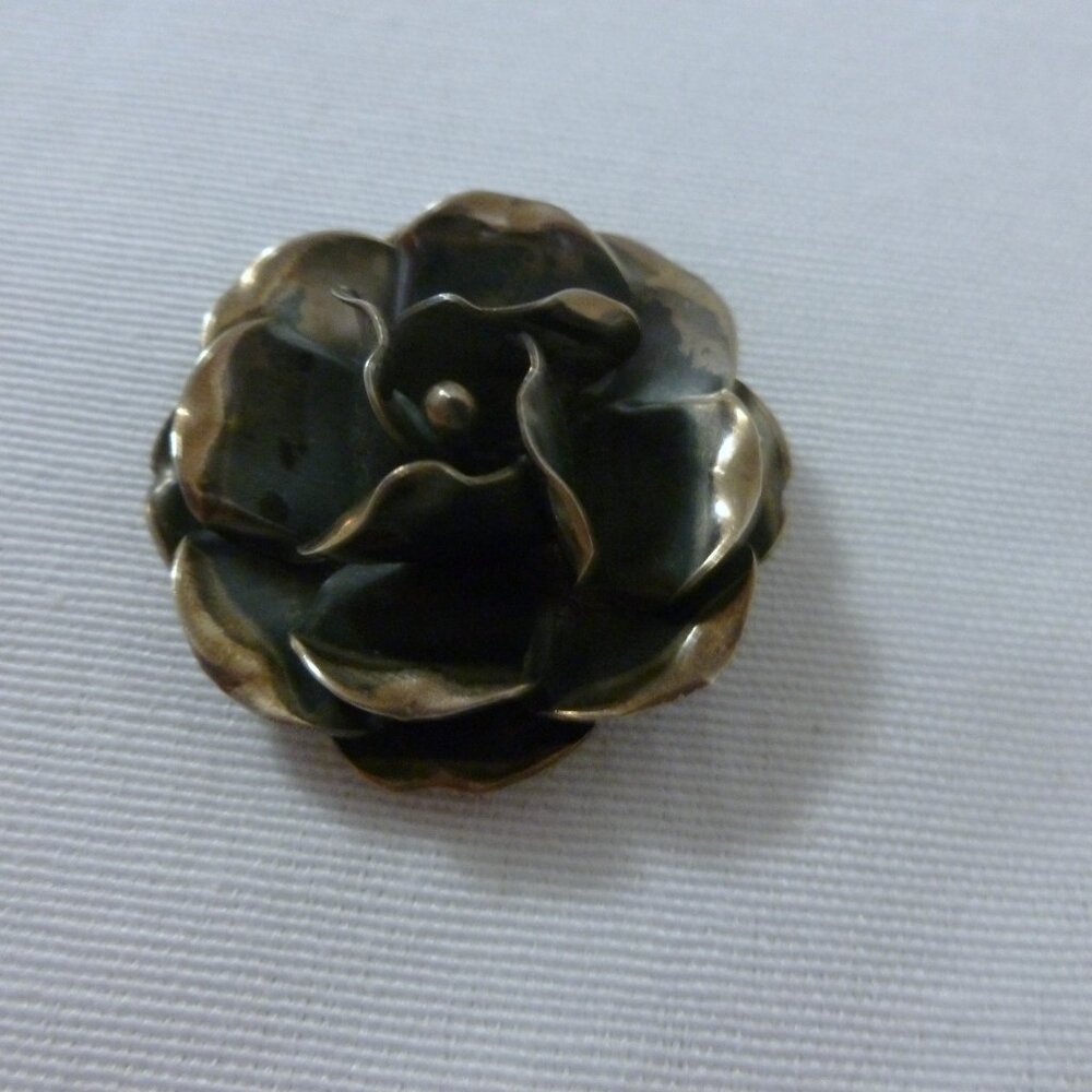 Rose Vintage Sterling Silver Brooch Pin Blackened Patina on Silver Rose Pin - Picture 4 of 6